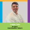 Portrait of Logan Fate, Project Coordinator Intern at PMG, smiling and wearing a white shirt, against a colorful background.