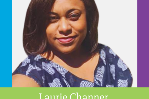 Professional headshot of Laurie Channer in PMG Family branded frame with her title of Production Manager
